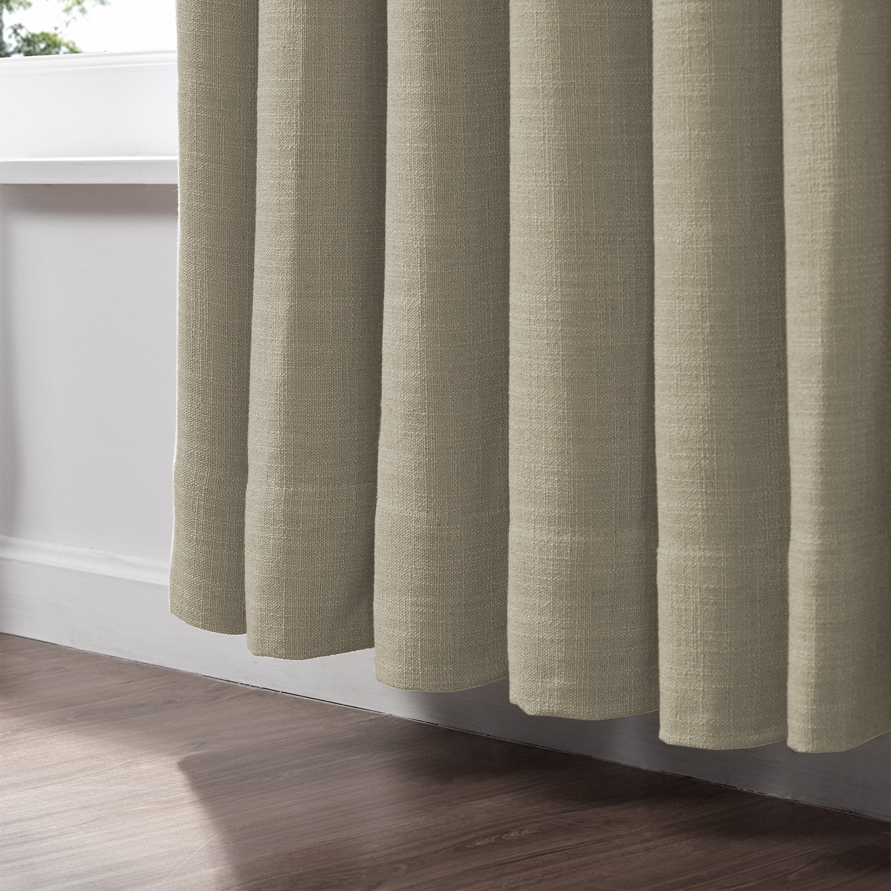 TWOPAGES Textured Linen Drapery 84 W X 63 L Inches Blackout Pinch Pleat Curtain Window Treatment for Guest Room, 1 Panel, Grey Beige
