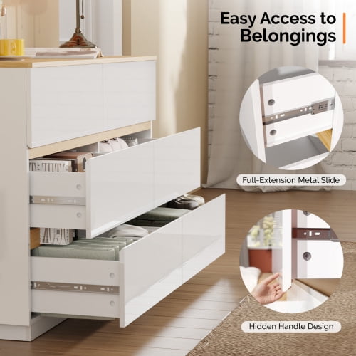 Ktaxon 6 Drawer Double Dresser Wood Dresser Organizer Storage Cabinet Chest Of Drawers, White