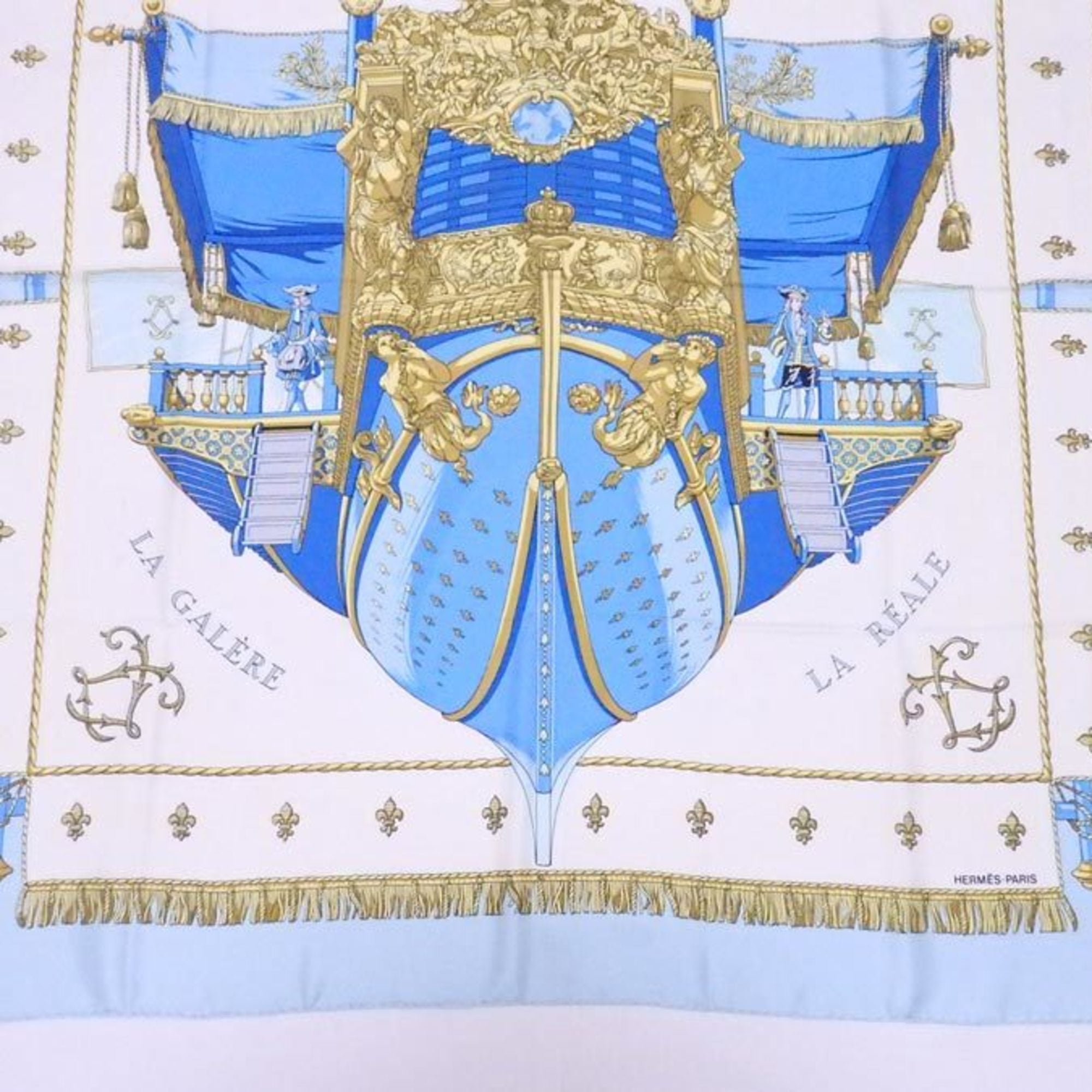 Authenticated used Hermes Hermes Scarf Karenano 20 Brides de Gala Blue x White 100% Silk, Adult Unisex, Size: One Size
