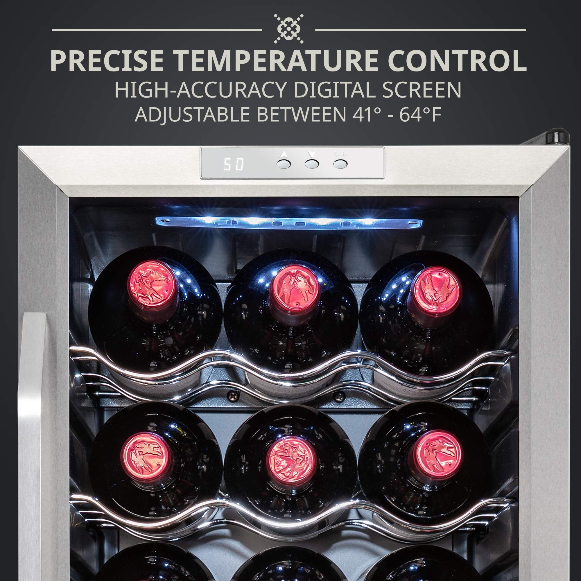 IVATION 18-Bottle Compressor Wine Refrigerator with Lock, Stainless Steel