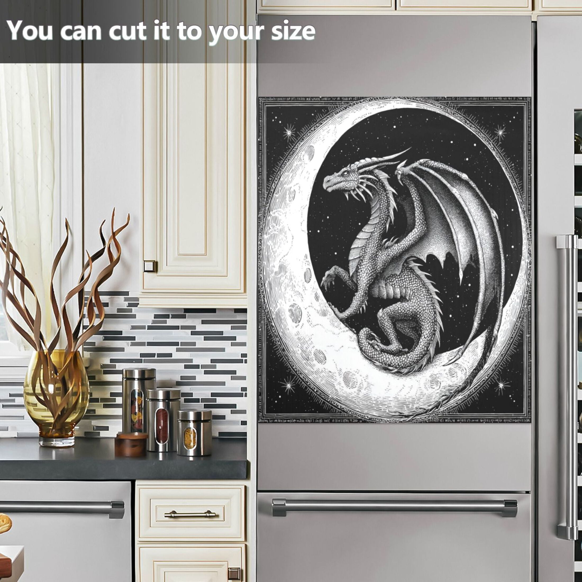 Dishwasher Magnetic Refrigerator Magnet Cover Sticker Home Decorative 23"x26" A Black Dragon