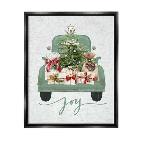 Stupell Industries Rustic Gift Truck with Joy Holiday Painting Black Floater Framed Canvas Art Print Wall Art, 17 x 21