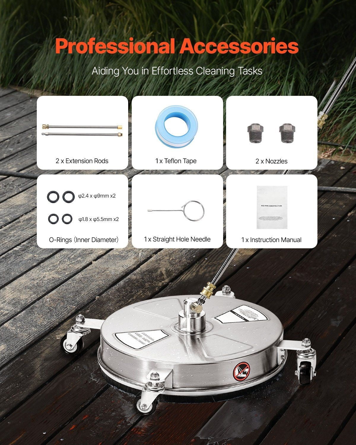16.5" Pressure Washer Surface Cleaner, 4000 PSI Stainless Steel, 4 Wheel Rotary Cleaner, φ16.5 Inch Fast Cleaning for Driveways, Patios, Decks