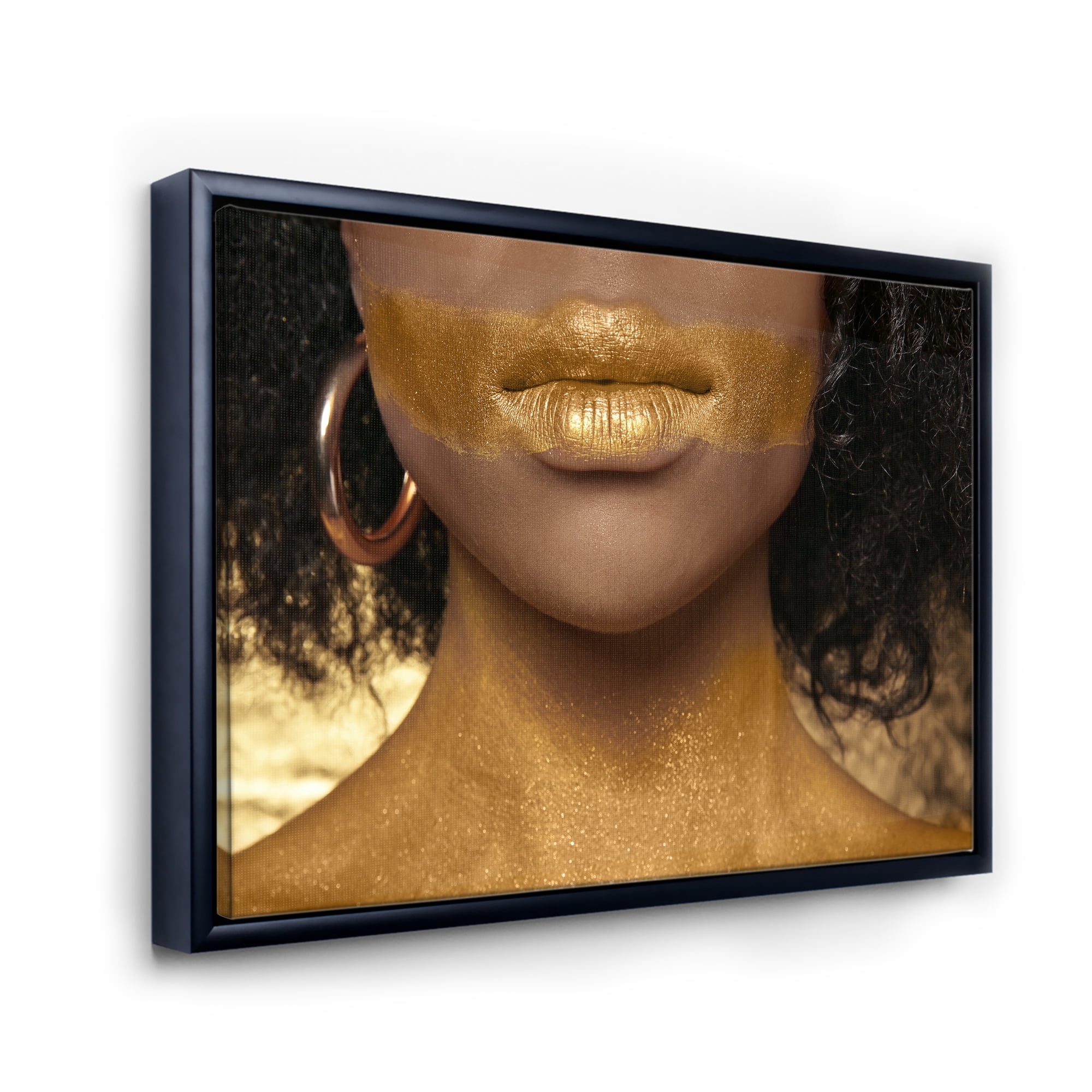 Designart 'Afro American Girl With Golden Paint on Body' Modern Framed Canvas Wall Art Print