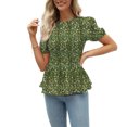 thumbnail image 1 of Blusa floral fruncida con estampado de manga corta, blusa fruncida de moda para mujer y niña, 1 of 8