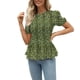 thumbnail image 1 of Blusa floral fruncida con estampado de manga corta, blusa fruncida de moda para mujer y niña, 1 of 8