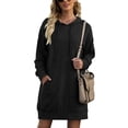 thumbnail image 1 of Vestido sudadera Manga larga Bolsillo Color puro Cuello en V Hasta la rodilla Vestido suéter informal para mujer Negro L, 1 of 6