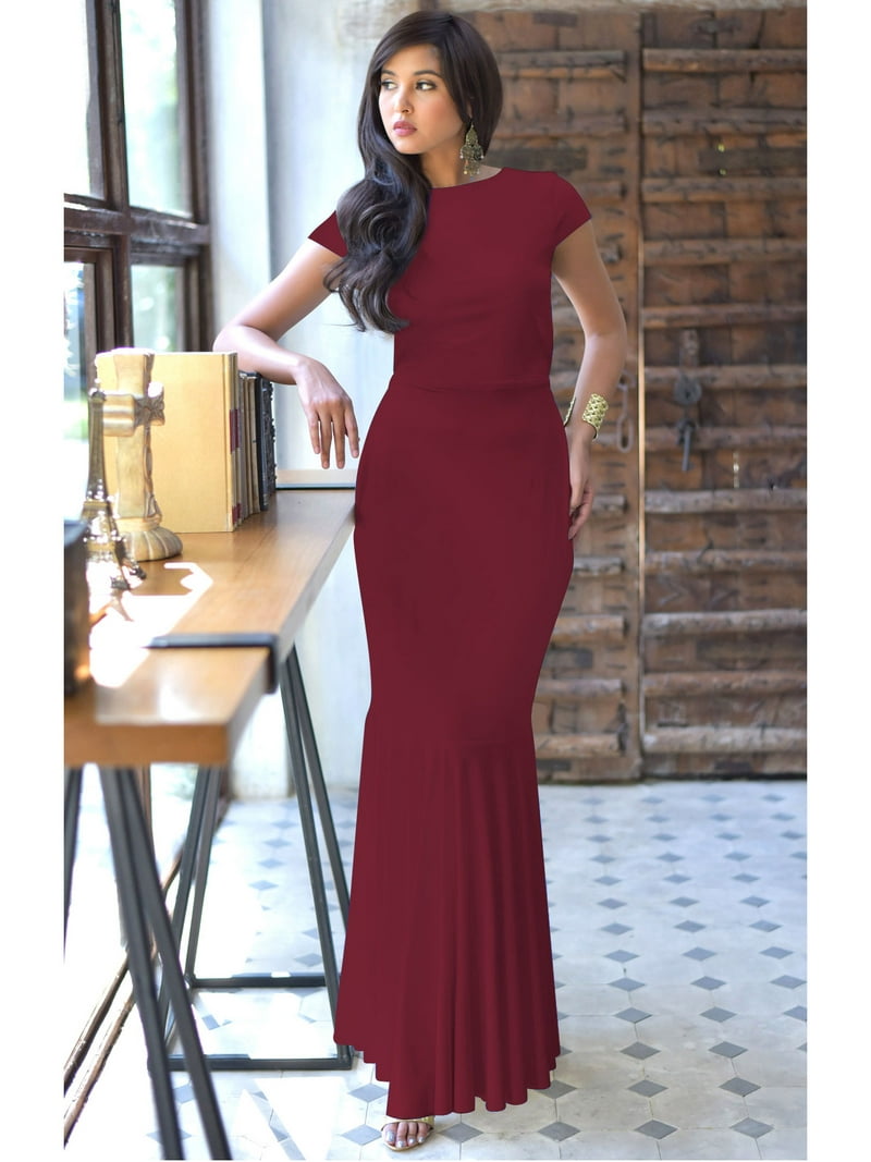 KOH KOH Long Cap Short Sleeve Flowy Fishtail Wedding Party Evening Prom Gala Cocktail Bridesmaid Full Floor Length Tube Formal Maxi Dress Gown For Women Light Crimson Dark Red XXX-Large US 22-24 KOH KOH Long Cap Short Sleeve Flowy Fishtail Wedding Party Evening Prom Gala Cocktail Bridesmaid Full Floor Length Tube Formal Maxi Dress Gown For Women Light Crimson Dark Red XXX-Large US 22-24