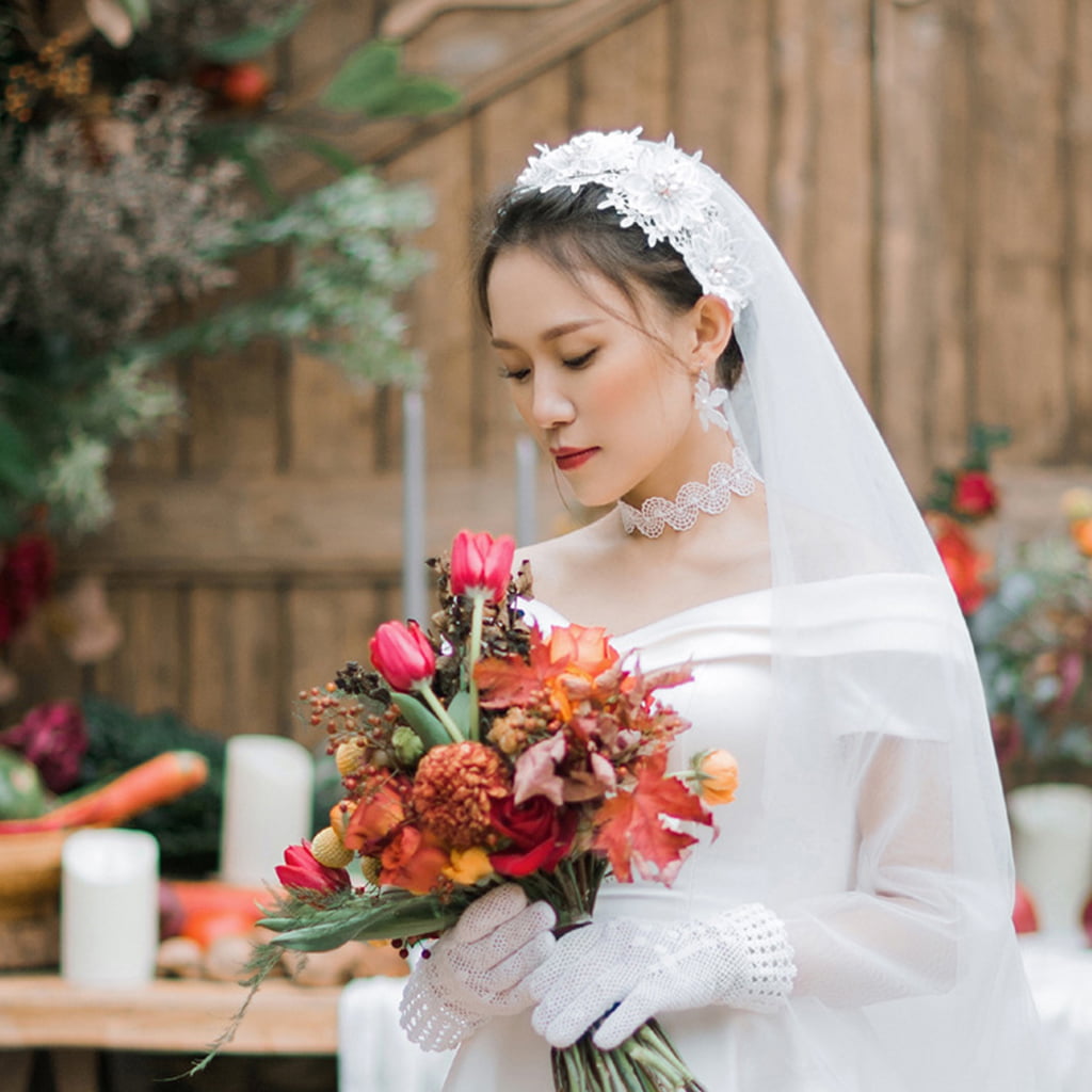 TOPQUEEN 3D Floral Short Veil Elegant Bridal Veil Super Soft Pearl Veils  Wedding Accessories With Hair Comb V80 - AliExpress