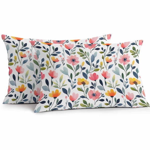 Color Floral Outdoor Pillow Covers Pack of 2 Leaves Watercolor Country Botanical Farmhouse Waterproof Throw Pillow Covers Decorative Cushion Cases for Patio Garden Tent Balcony Couch 20x12 inch