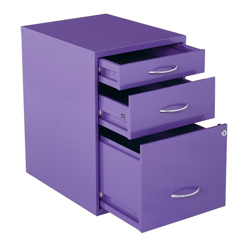 Osp Designs 3 Drawer Vertical Metal Lockable Filing Cabinet, Purple