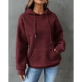 thumbnail image 4 of Women Fall Hoodies Sweater Casual Pullover Waffle Casual Long Sleeve Shirts Drawstring Loose Hooded Sweatshirt with Pocket, 4 of 6