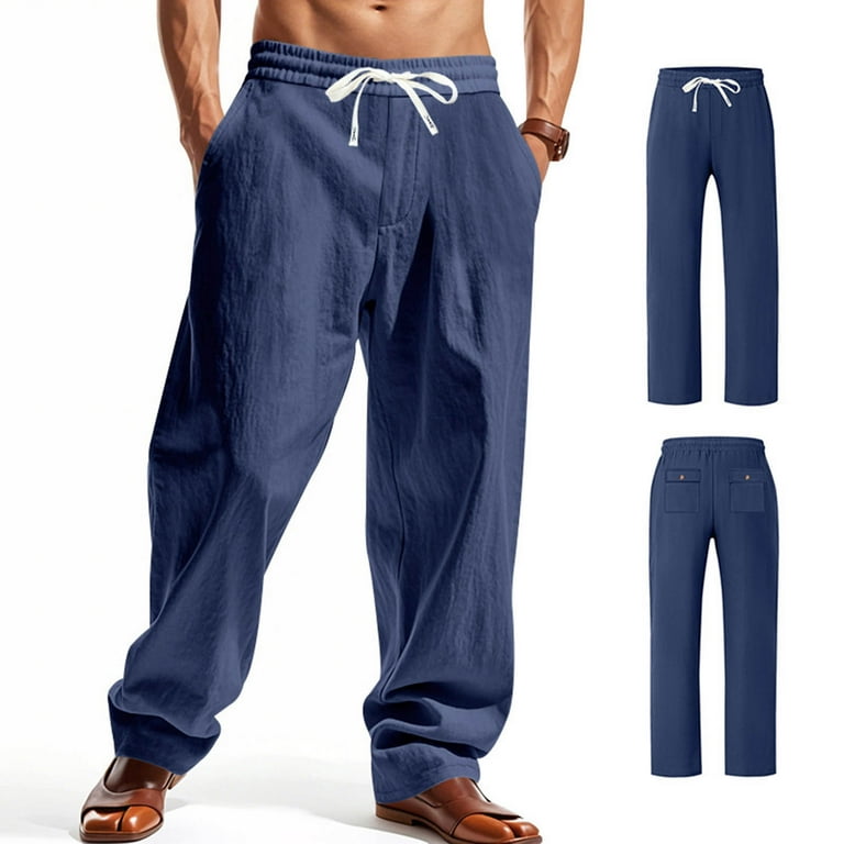 Lovzfmll Men's Travel Linen Pants, High Waist Wide Leg Work