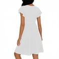 thumbnail image 6 of Bosfbaoi Dresses For Women V-Neck Empire Waist A-Line Dress Ruffle Short Sleeve Summer Dresses Solid Color Buttons Womens Dresses With Pockets, 6 of 6