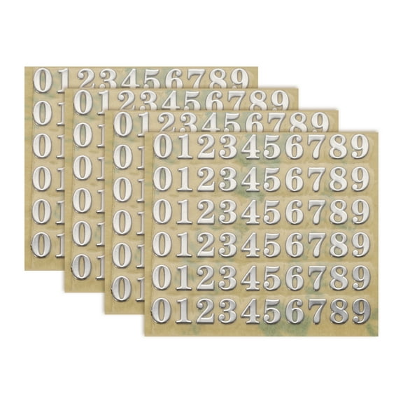 4 Sheets Number Stickers 0.12" 3D Mini Number Stickers Alloy Self Adhesive Number Stickers (Silver)