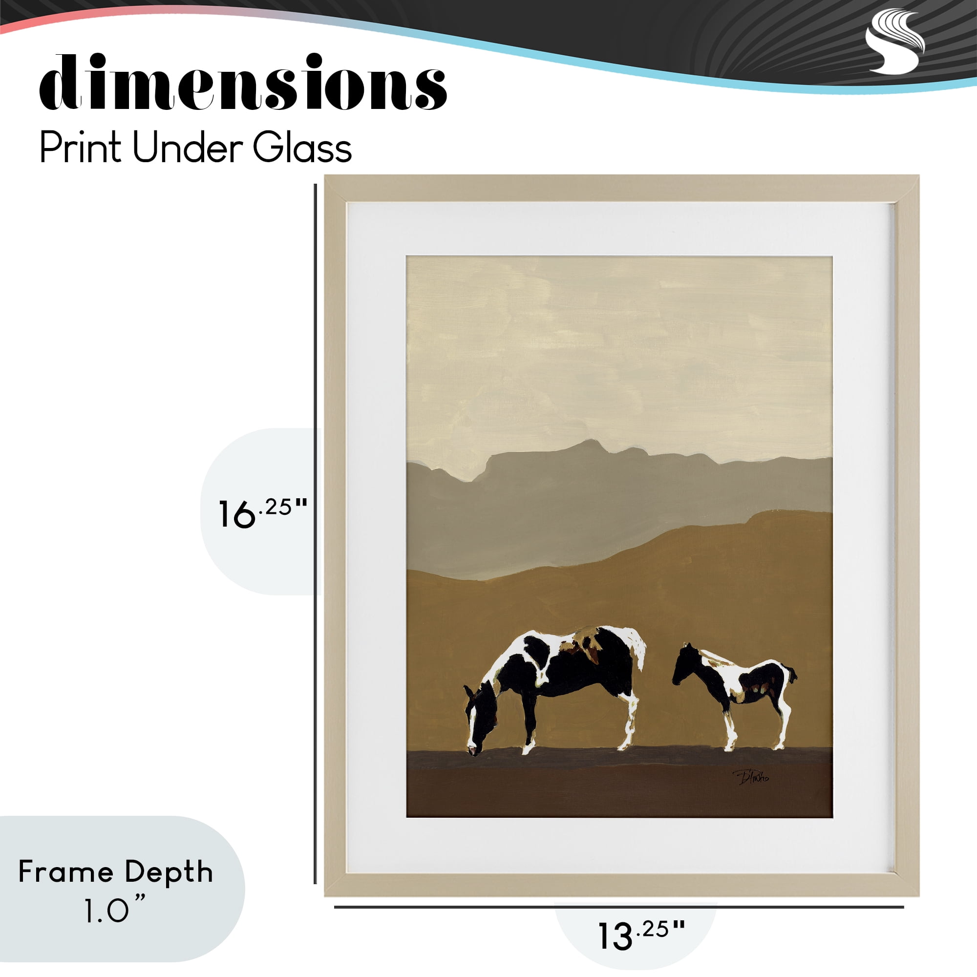 Stupell Industries Modern Mountains Horses Birch Framed Print Under Glass, design by Patricia Pinto