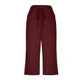 thumbnail image 6 of Puntoco Wide Leg Yoga Pants Petite Women'S Solid Color Pocket Drawstring Capris Casual Women'S Capris Capris Capris On Clearance Wine 10(XL), 6 of 7