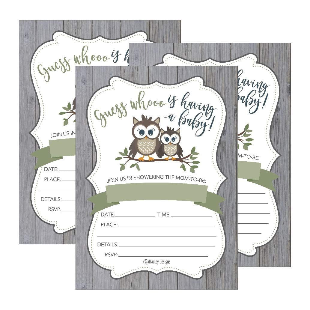 Woodland Baby Shower Invitations with Owl and Forest Animals Set of 25