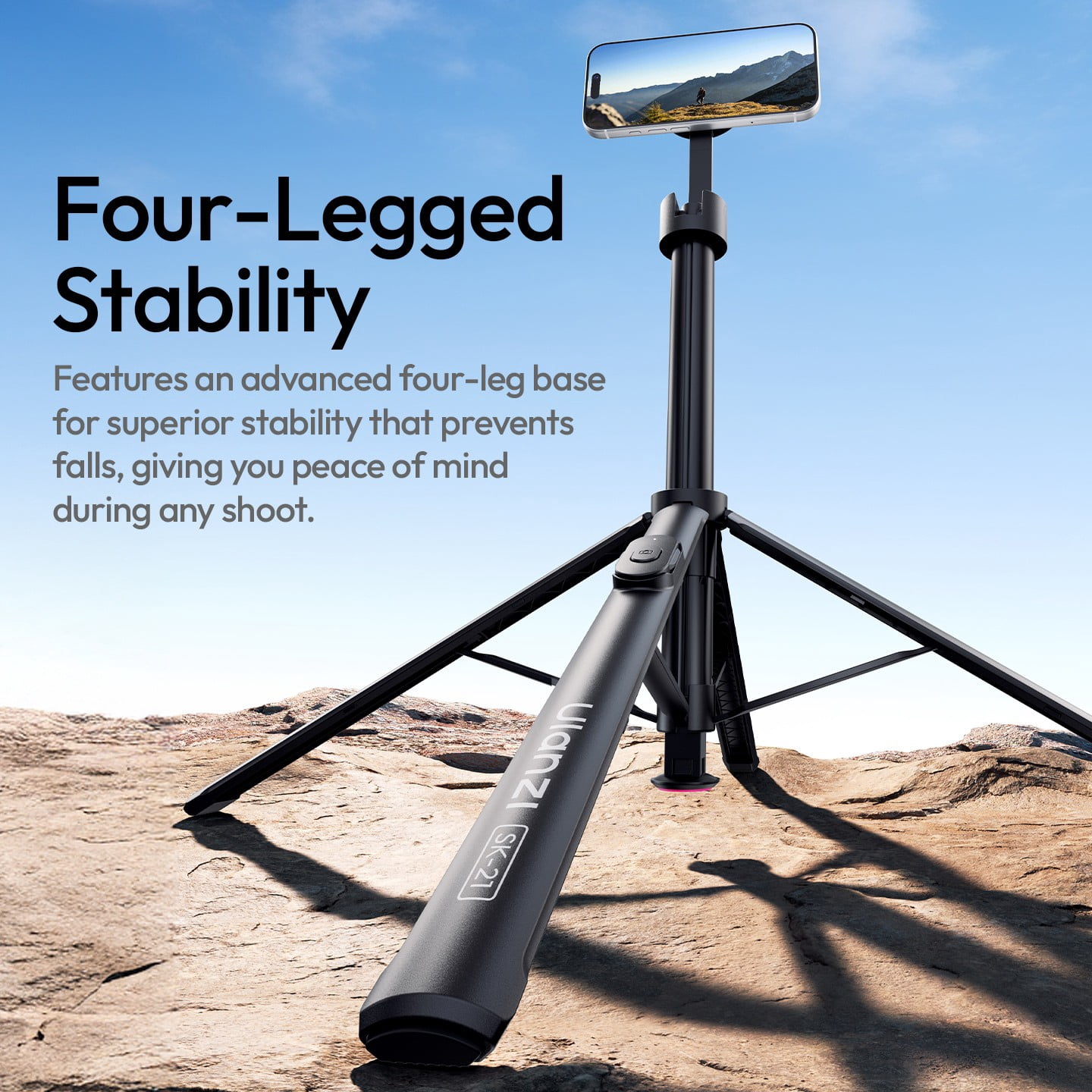 Ulanzi SK-21 Magnetic Auto-Open Tripod Selfie Stick Compatible with iPhone & Android, Extendable 6ft Tripod with Wireless Remote, Portable Magnetic Phone Stand for Travel, Vlogging