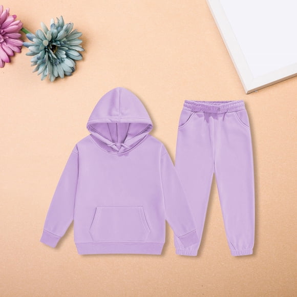 UACY Girls Boys Sweatsuit 2 Piece Tracksuit Hoodie Sweatshirt Sweatpant Sets Athletic Jogger Outfits Kids Sportswear Activewear (Light Violet, 9-10 Years)