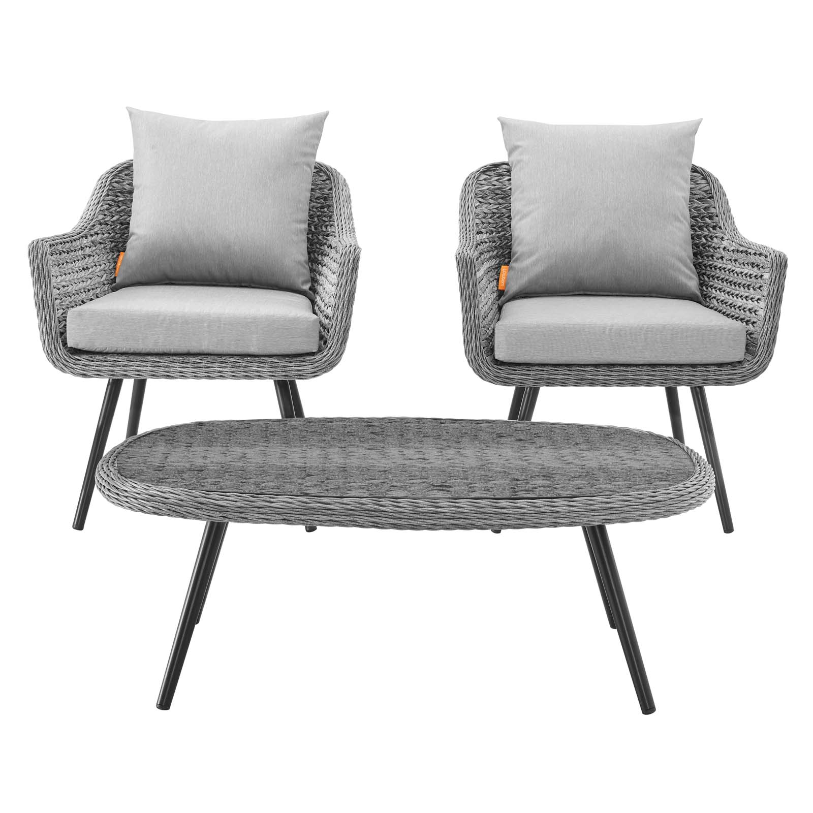 Contemporary Modern Urban Designer Outdoor Patio Balcony Garden Furniture Lounge Chair and Coffee Table Set, Aluminum Fabric Wicker Rattan, Grey Gray - image 2 of 8