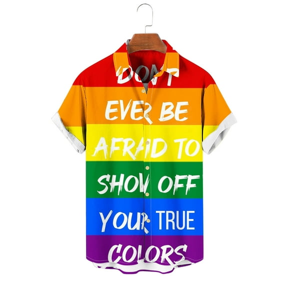 lcziwo Mens Beach Shirt,Men's Colorful Shirts Gay Pride Rainbow Summer Button Down Short Sleeve Hawaiian Shirt Gift 2024 Clearance Sale,Multicolor XL