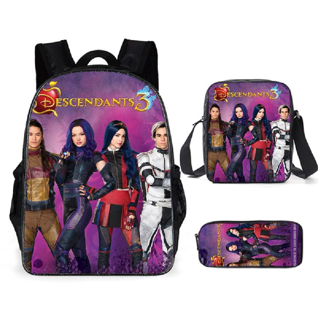 Mochila de moda de los descendientes 3 de la película de Disney genuina, mochila escolar para niños con estuche para lápices, mochila de viaje para hombres y mujeres, regalo de Navidad, 3 uds. Gao Jinjia LED