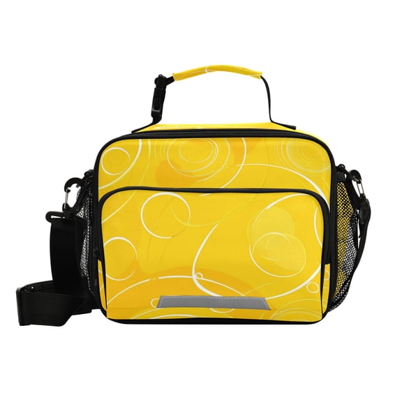 6L Leakproof Lunch Tote with Thermal Lining Lunch Bag Picnic Cooler Bag Yellow Circles and Lines
