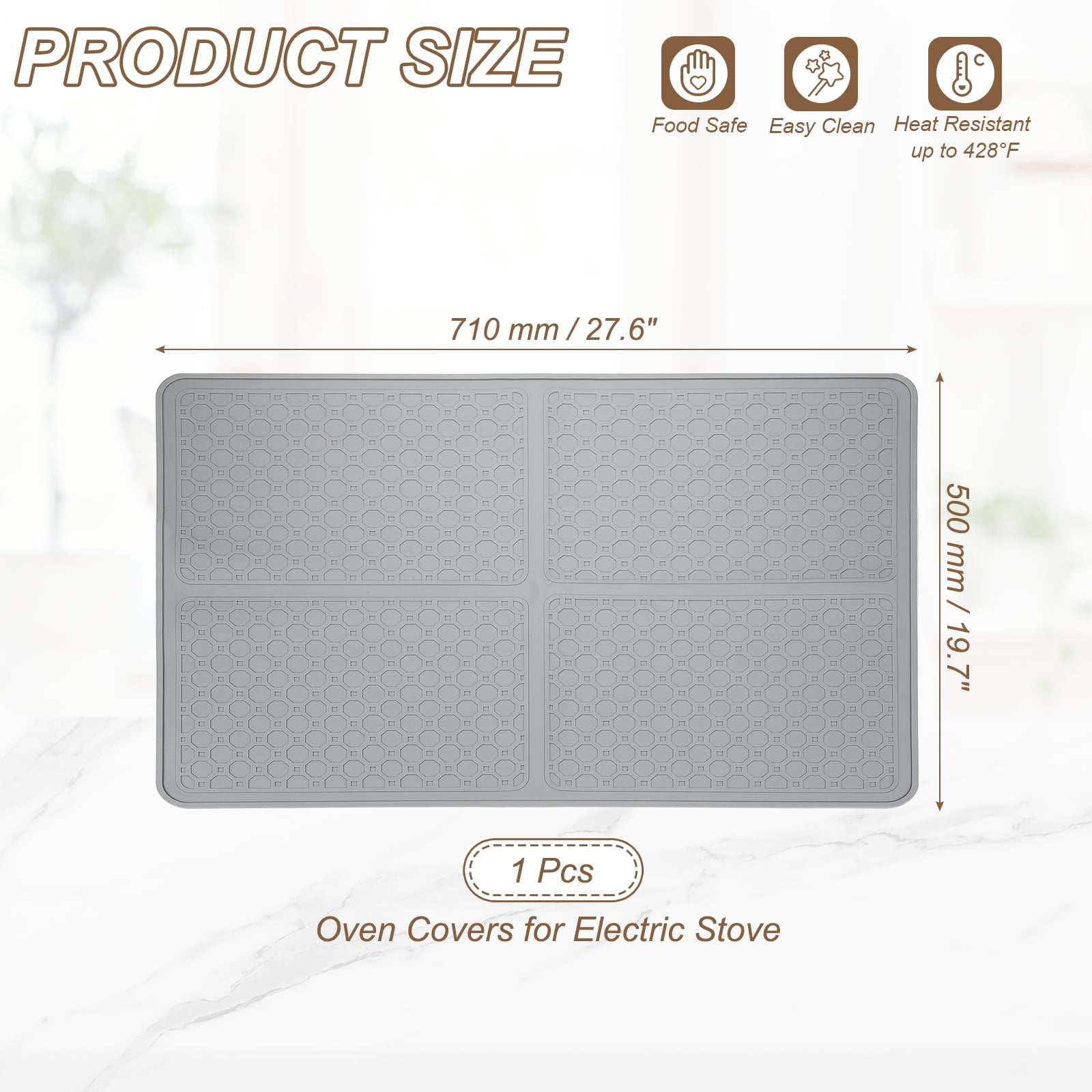 Uxcell Stove Top Cover for Electric Stove, 27.6" x 19.7" Silicone Glass Cooktop Protector Range Mats Diamond Stripe for Kitchen Oven Counter Cooktop, Silver