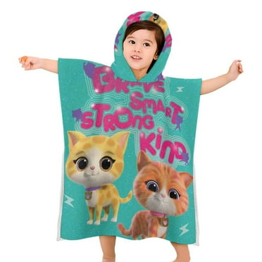 Super Kitties Kids Beach Towels with Hood Soft Quick Dry Absorbent Hooded Towels Bath Robe for Swim Pool Bath Poncho Towels