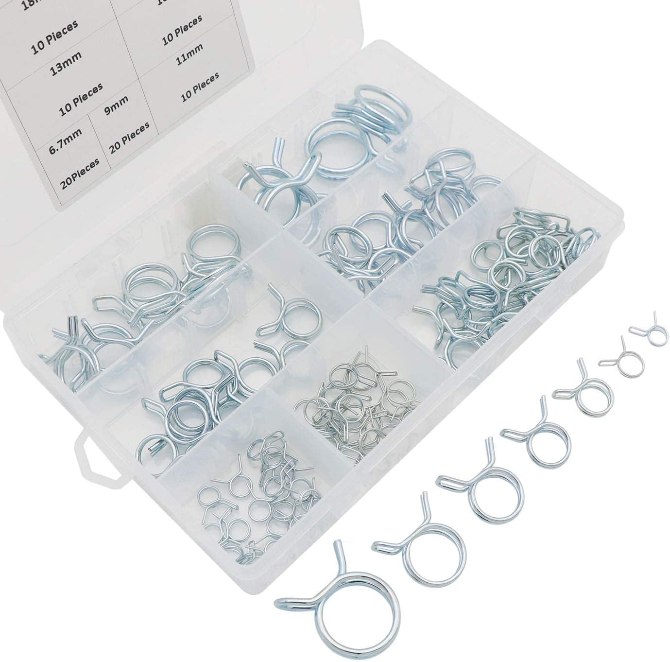 7 Size 6.7/9/11/13/16/18mm 85 Pcs Double Wire Fuel Line Hose Tubing Spring Clips Clamp Assortment Kit for Motorcycle ATV 