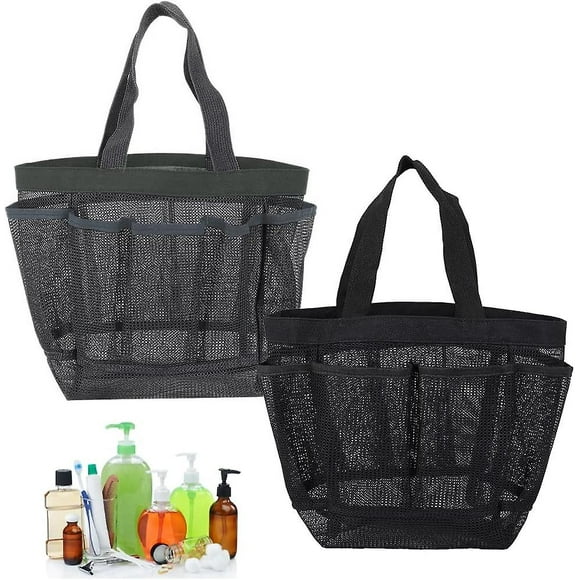 2 PCS Portable Shower Caddy Mesh Shower Bags Portable Mesh Shower Caddy Mesh Shower Caddy with 8 Compartments for Travel Camping Bathroom, Gray and B