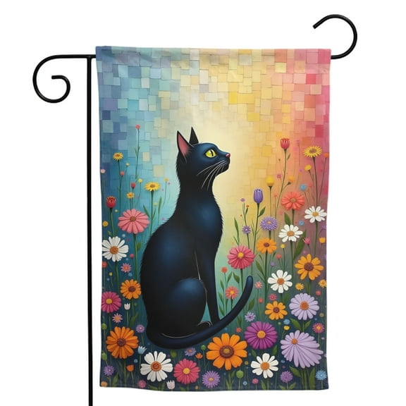 Black Cat Garden Flag Double Sided Polyester Decorative Outdoor Yard Flag with Vibrant Floral Design for Home Garden Decor 12x18 Inch