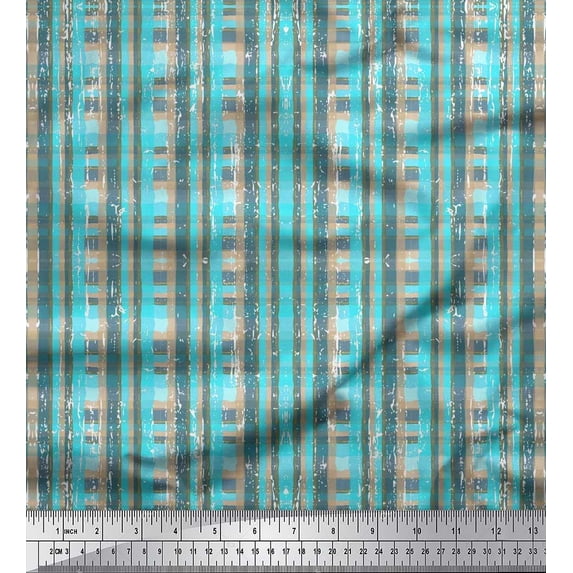 Soimoi Modal Satin Fabric Geometric Check Print Fabric by The Yard 42 Inch Wide