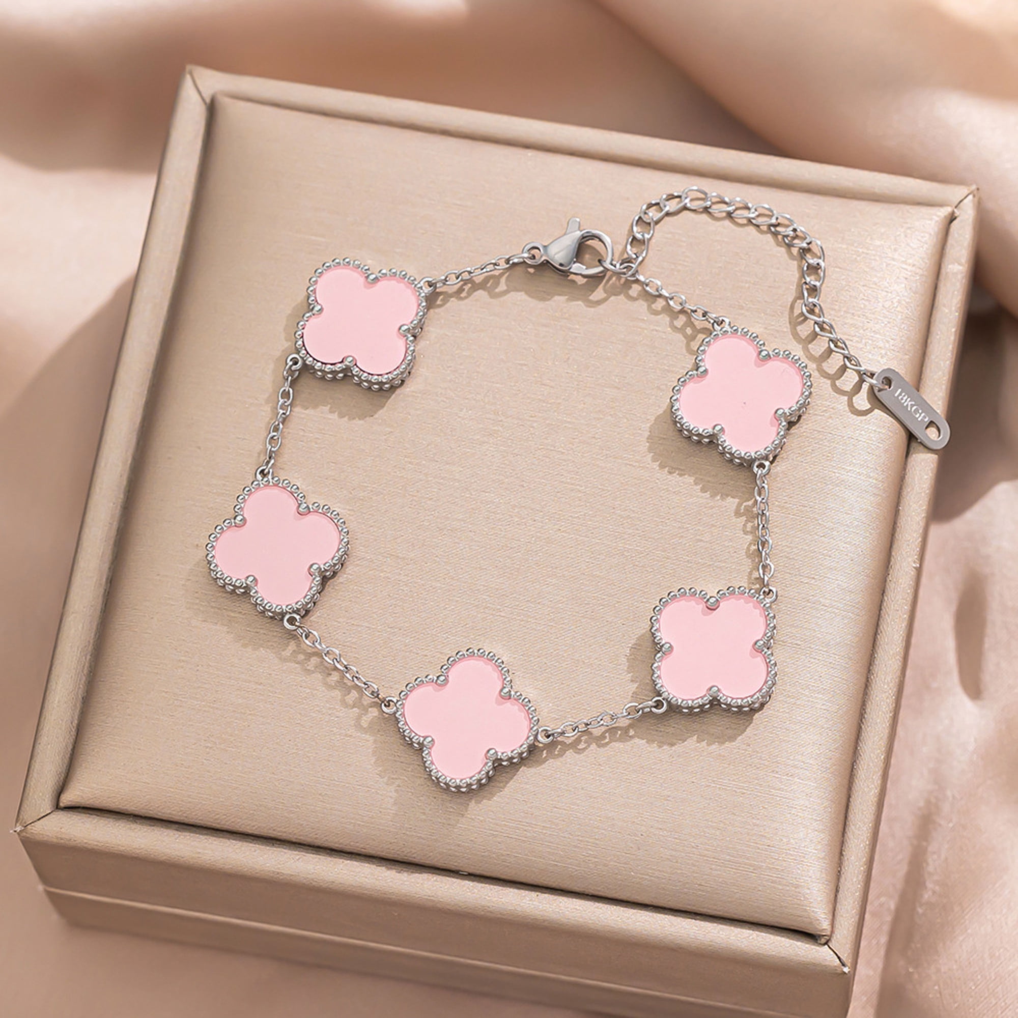 Sylora Vintage Four Leaf Clover Jewelry Set – Silver Chain Pink