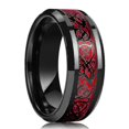 thumbnail image 2 of Anillo de dragón celta de boda de tungsteno negro a la moda con circonita verde/roja, anillo de pareja de fibra de carbono de acero inoxidable Punk para hombres, 2 of 5