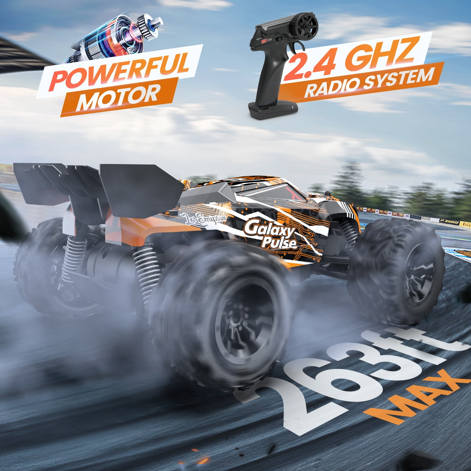 JoyStone Remote Control Car, 1:18 Remote Control Monster Truck All-Terrain 2.4GHz RC Cars W/ 2 Batteries for Kids Toys Gift, Black & Orange