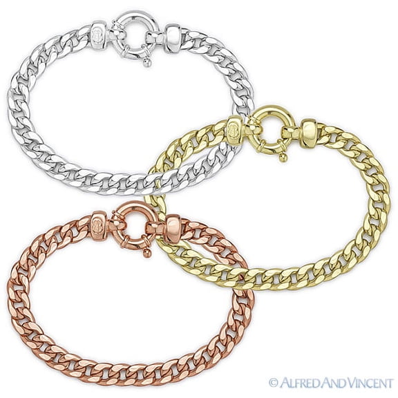 7mm Lightweight Cuban / Curb Link Italian Chain Bracelet in .925 Sterling Silver