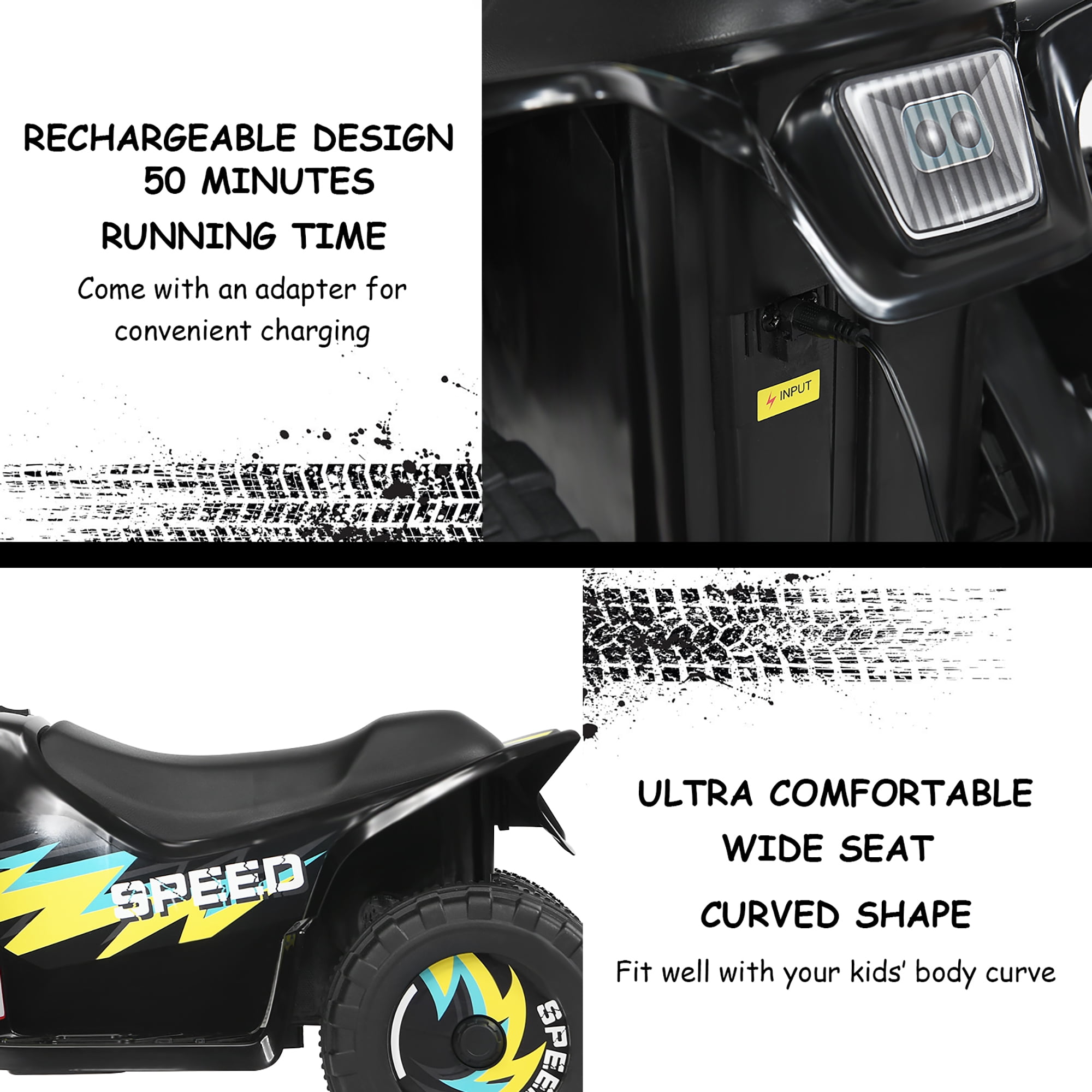 Costway 6V Kids Electric Quad ATV 4 Wheels Ride on Toy Toddlers Forward & Reverse Black