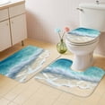 thumbnail image 2 of Aqua Blue Beach Bath Mat 3 Piece Bathroom Rug Set, Coastal Seawaves Sand Shore Scenery Non Slip Bath Rug Contour Mat and Toilet Lid Cover, Absorbent Shower Mats Soft Bath Rugs and Mats Sets, 2 of 8