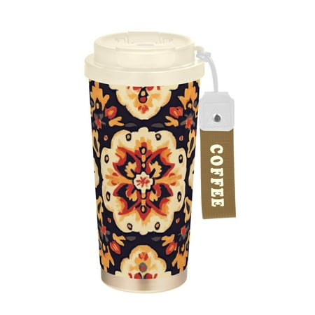 

17 OZ Stainless Steel Vacuum Insulated Tumbler - Coffee Travel Mug Spill Proof with Lid - Thermos Cup for Keep Hot/Ice Coffee Tea and Beer. Boho Style Pattern