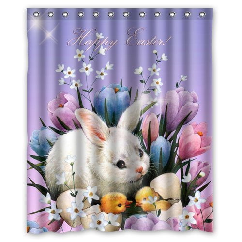 GreenDecor Appy Easter Style Waterproof Shower Curtain Set with Hooks