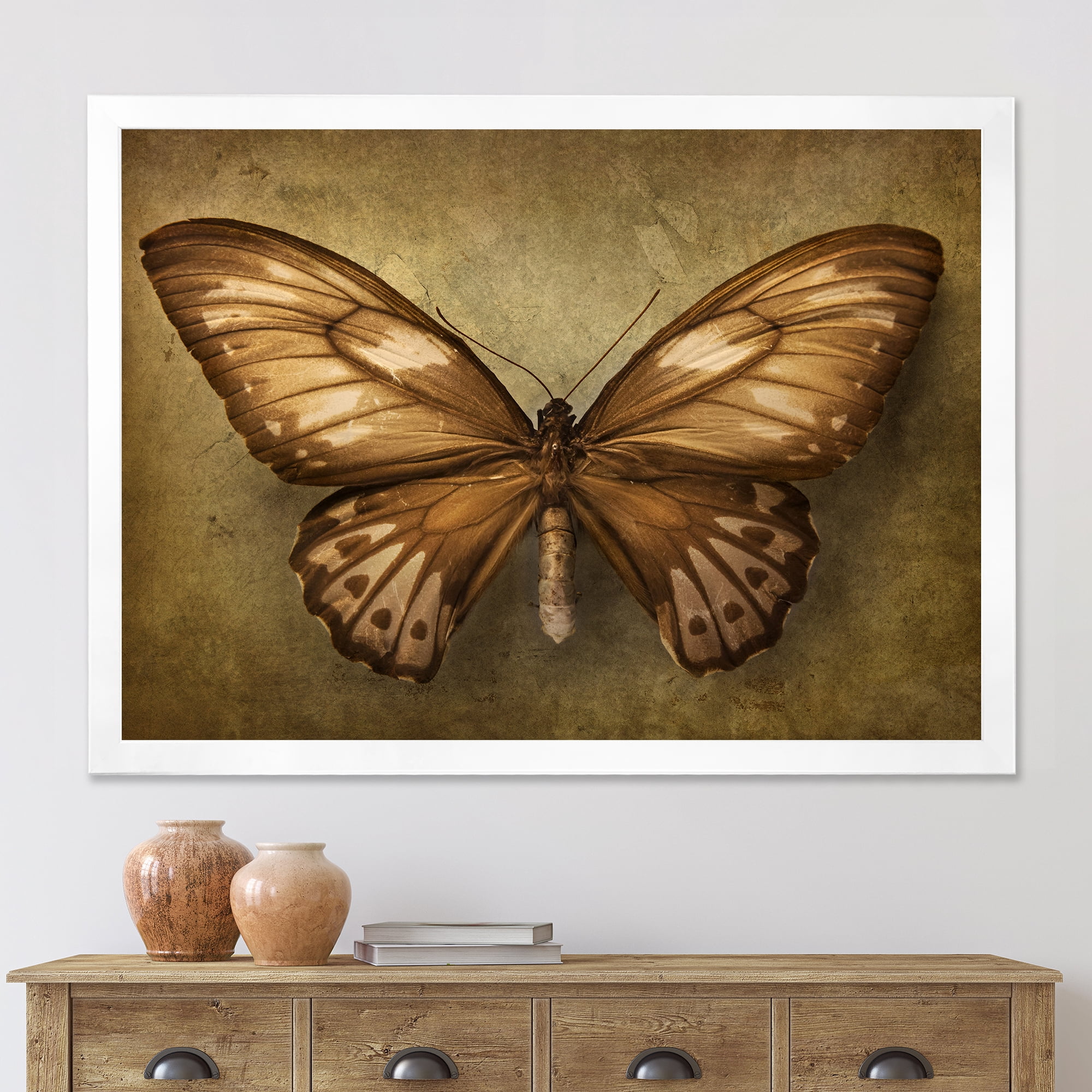Designart 'Ancient Butterfly In Earth Tones' Vintage Framed Art Print