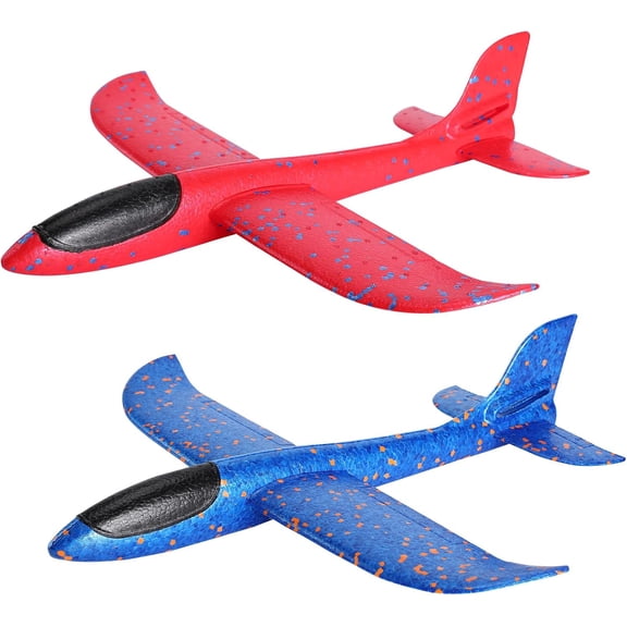 Foam Airplane Toys Throwing Glider 2 Tail Position - 2 Pack - 19" | Includes 1 Red and 1 Blue Plane