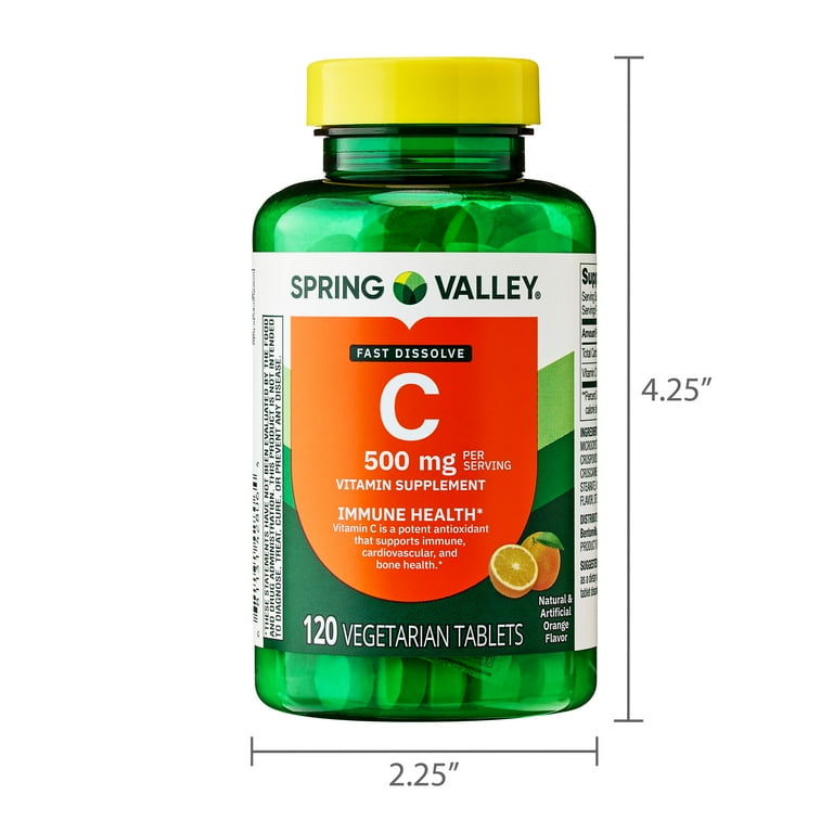 Spring Valley Vitamin C Dietary Supplement, Orange Flavor, 500 mg