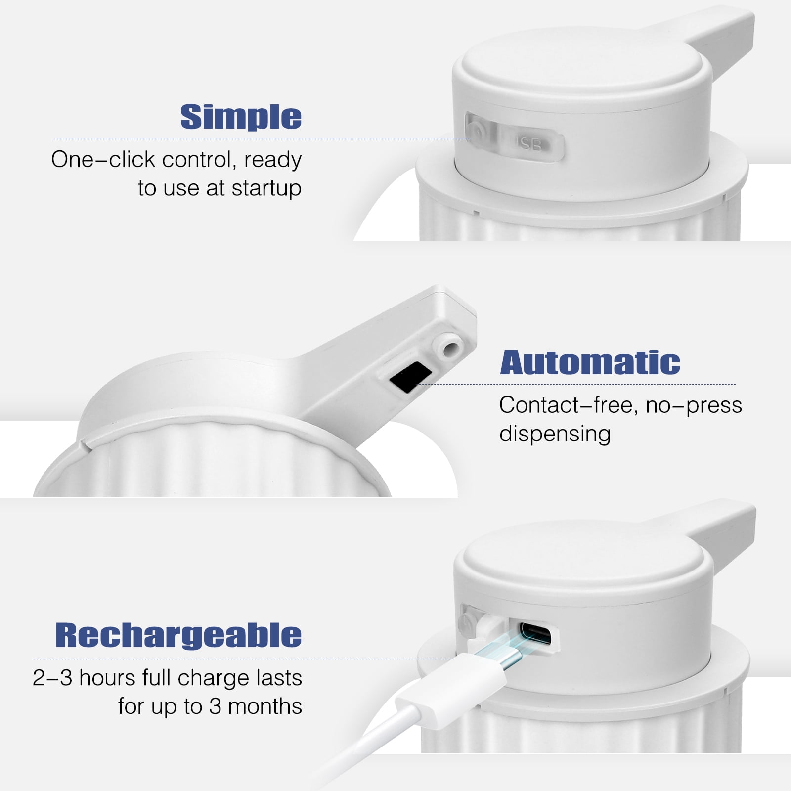 Automatic Soap Dispenser Liquid Touchless 9oz Plastic White 3-Level Adjustable Modern Auto Soap Dispenser Bathroom Kitchen Hand Dish Lotion