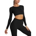 thumbnail image 4 of Women's Long Sleeve Crop Tops Seamless Workout Shirts Fitted Crewneck Ribbed Basic Tight Tees, 4 of 8