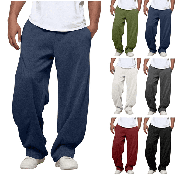 Men's Baggy Sweatpants Athletic Casual Pants with Pockets Solid Color Wide Leg Lounge Sweat Pants Elastic Waist with Drawstring
