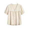 thumbnail image 5 of LEKWK Linen Shirts for Women Lace Short Sleeve Button Down Shirt Loose Fit Casual V Neck Going Out Tops Summer Fashion Beach Vacation Clothes, 5 of 5