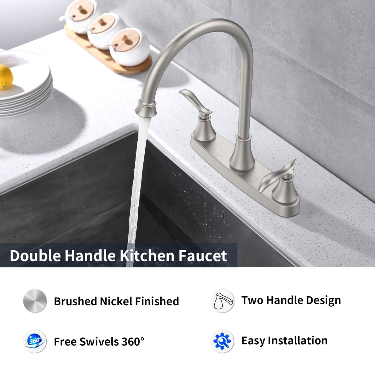 Single Handle High Arc Brushed Nickel Pull Out Kitchen Faucet,Single Level Stainless Steel Kitchen Sink Faucets with Pull Down Sprayer